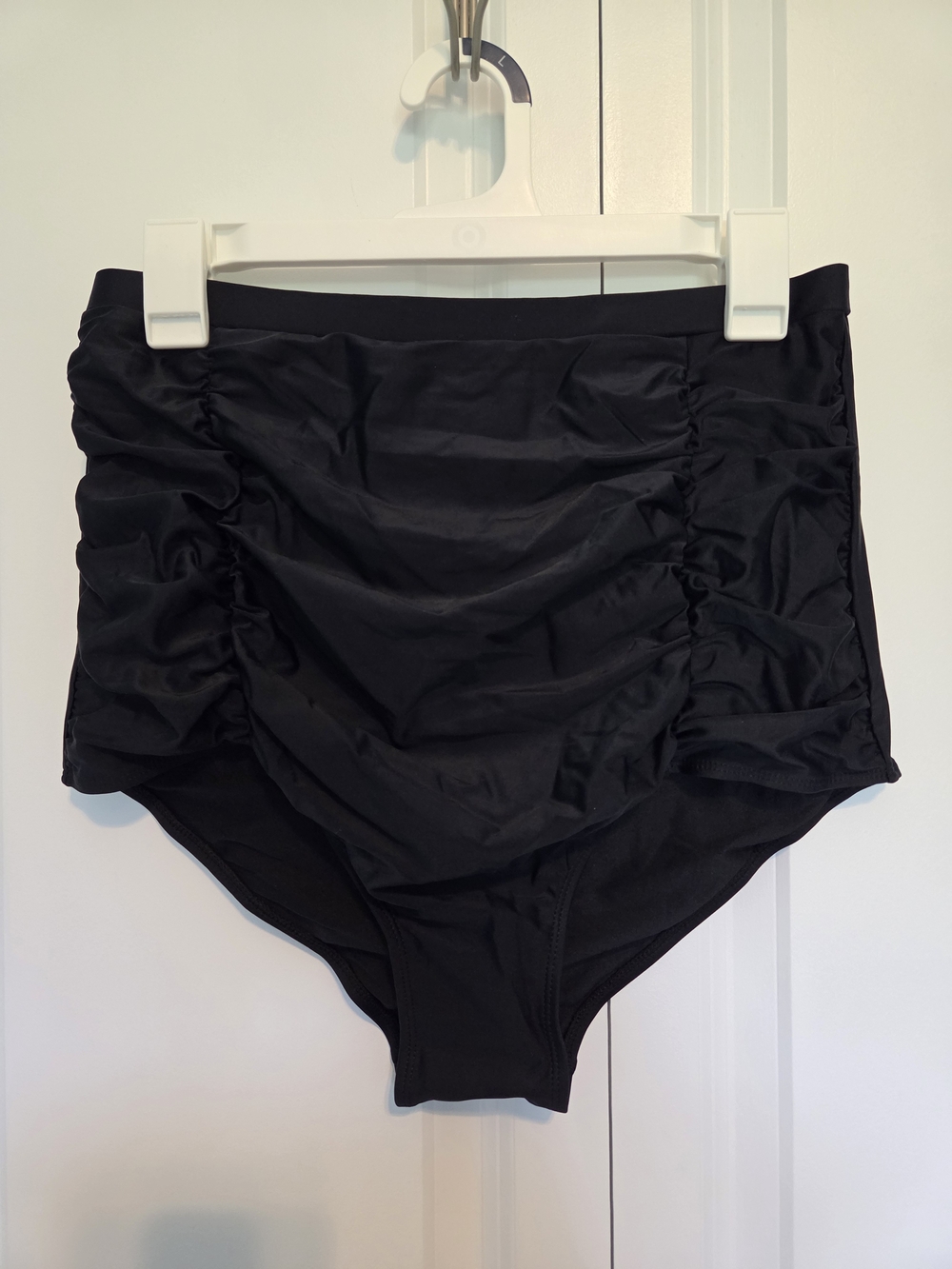 NWT High-Waist Ruched Black Swim Bottoms